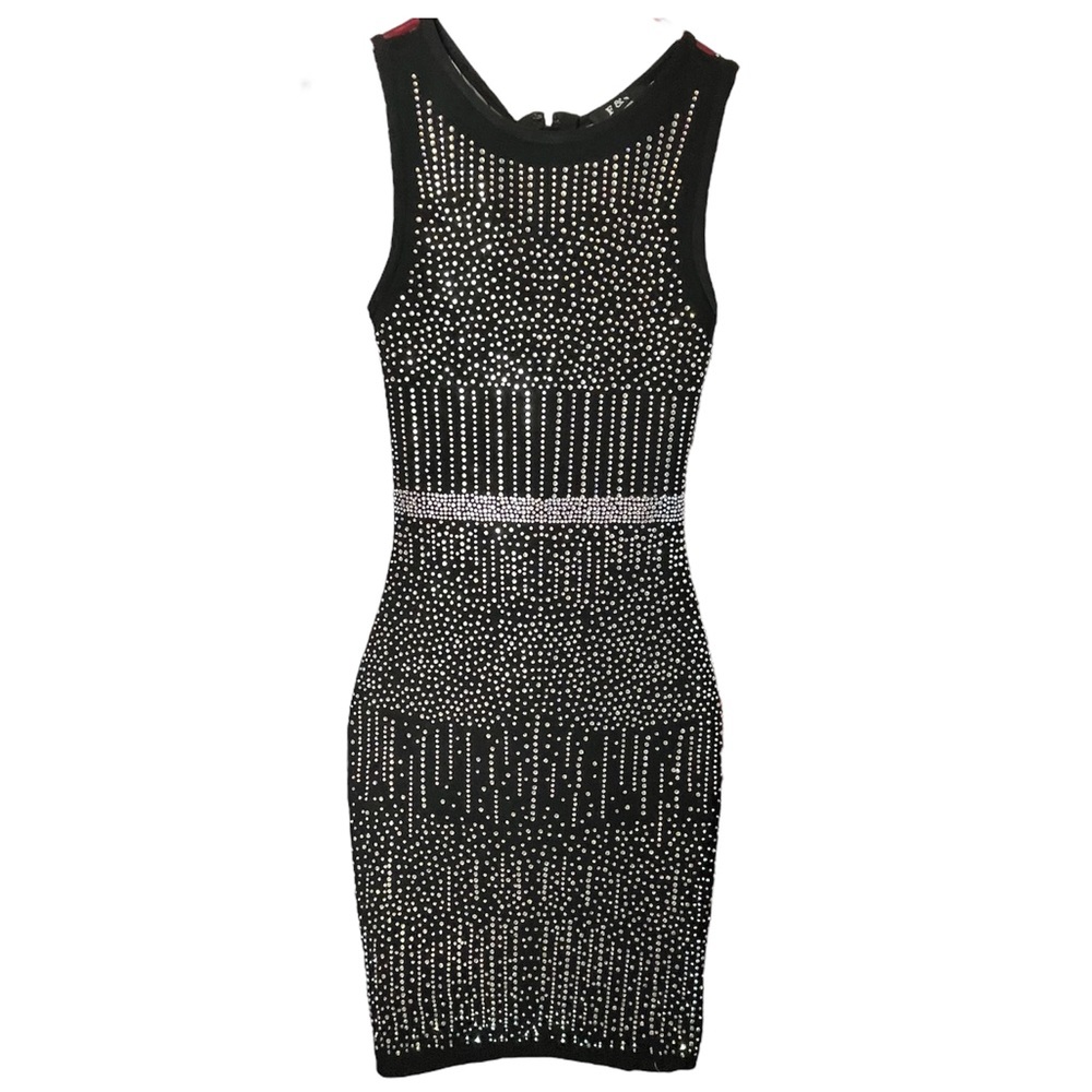 F&P Sparkly Rhinestone Hourglass Black Dress Sheer Back